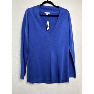 New‎ York & Company V Neck Long Sleeve Sweater Cobalt Blue Pullover XL NWT